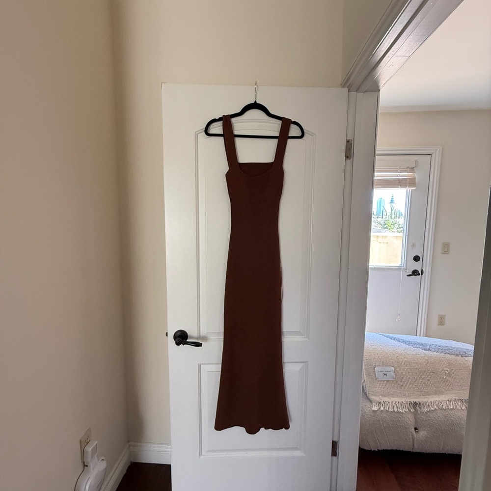 Brown Knit Midi Dress